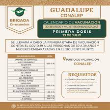 Calendario de vacunación Covid-19, 18 – 29 años, Sábado 31 de julio de 2021 Municipio de Guadalupe.