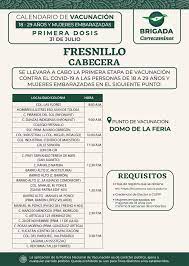 Calendario de vacunación Covid-19, 18 – 29 años, Sábado 31 de julio de 2021 Municipio de Fresnillo.
