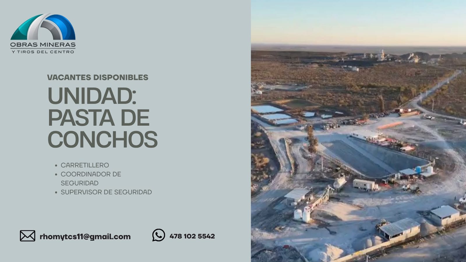 VACANTES DISPONIBLES UNIDAD PASTA DE CONCHOS OBRAS MINERAS Y TIROS DEL CENTRO