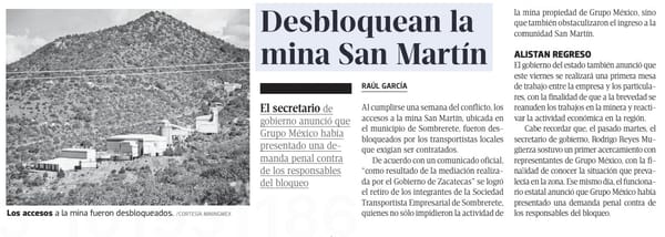 Desbloqueo en la Mina San Martín: Se Retoman Operaciones