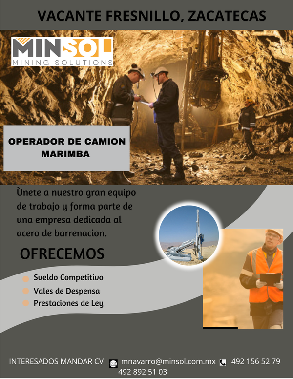 MINSOL SOLICITA OPERADOR DE MARIMBA