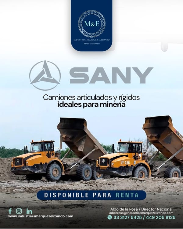 Equipo nuevo SANY en renta hasta la puerta de su proyecto.....