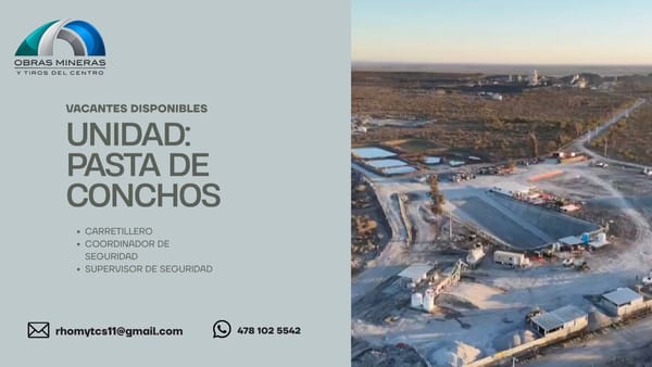 VACANTES DISPONIBLES OBRAS MINERAS Y TIROS DEL CENTRO